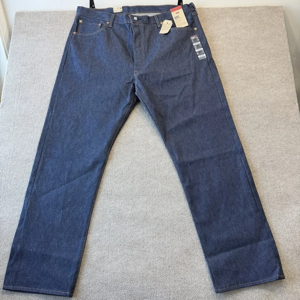 NWT Levis 501 Original Fit Mens Shrink- To- Fit Jeans‎ 42x32 Dark Blue Wash